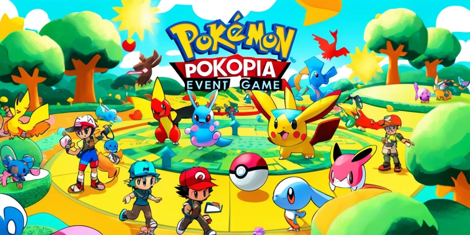 A colorful digital illustration of the Pokémon Pokopia event game, featuring a vibrant and lively atmosphere with various Pokémon characters and trainers interacting in a fun and exciting environment, set against a bright and sunny backdrop with lush green trees and rolling hills, with a mix of bold and pastel colors, including shades of blue, red, yellow, and green, and a dynamic composition with characters and objects placed in a way that creates a sense of movement and energy, with detailed textures and patterns on the characters and objects, and a sense of depth and dimensionality created through the use of lighting and shading.