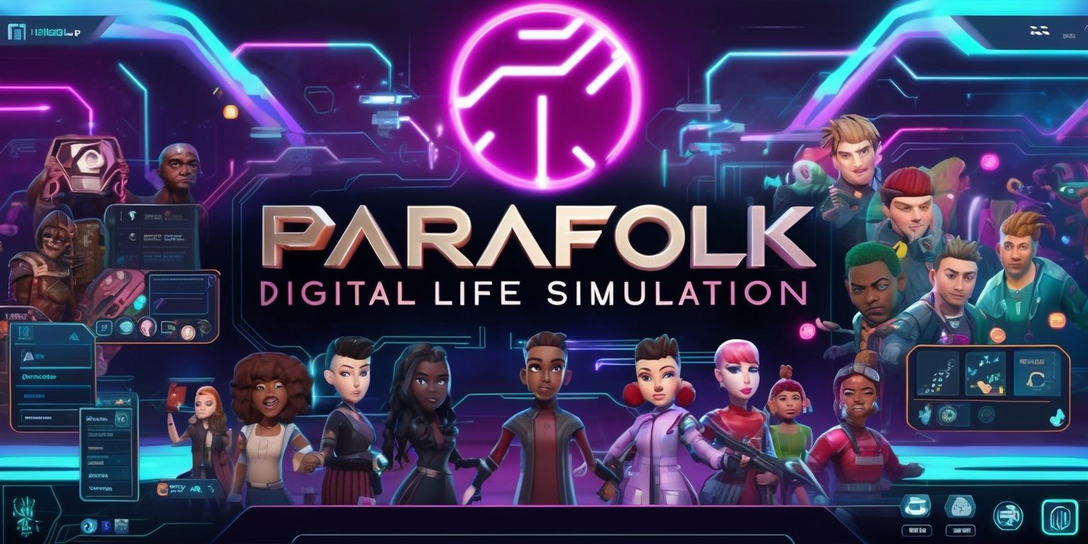 A futuristic digital landscape depicting a Parafolk Digital Life Simulation game, with vibrant colors and sleek lines, set against a backdrop of glowing circuits and neon lights, featuring a diverse cast of characters with unique facial features, skin tones, and hairstyles, engaged in various activities and interactions, with a blend of realistic and stylized elements, and a user interface that showcases menus, buttons, and icons in a modern, minimalist design, with bold fonts and sharp graphics, all carefully composed to convey a sense of dynamic energy and immersive gameplay, with the Parafolk logo prominently displayed in a sleek, metallic font, and the overall atmosphere exuding a sense of innovation and creativity.